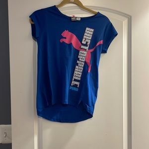 Puma glitter blue with pink unstoppable short sleeve t shirt large nwt